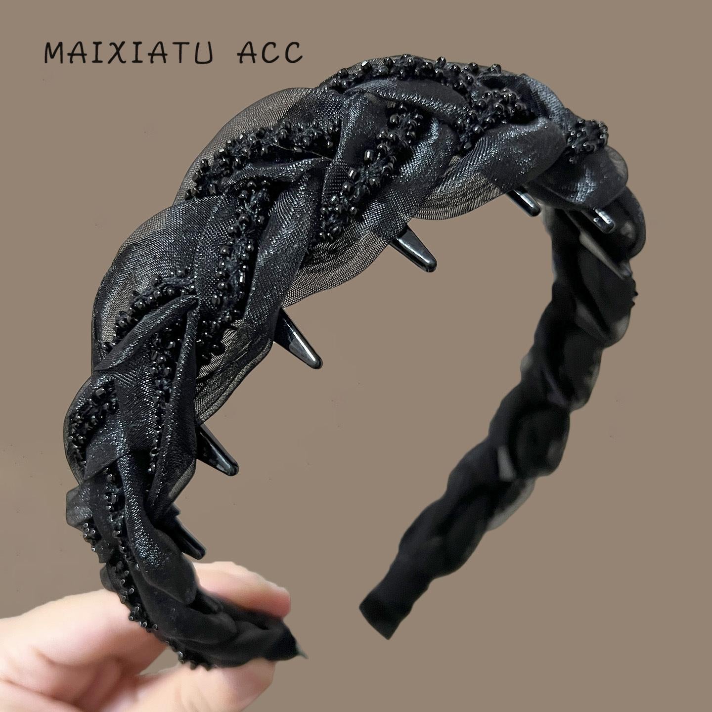 Matte Style Hepburn Style 4cm Wide Braided Hairband to Cover Gray Hair and Hairline, Shiny Headband for High Crown