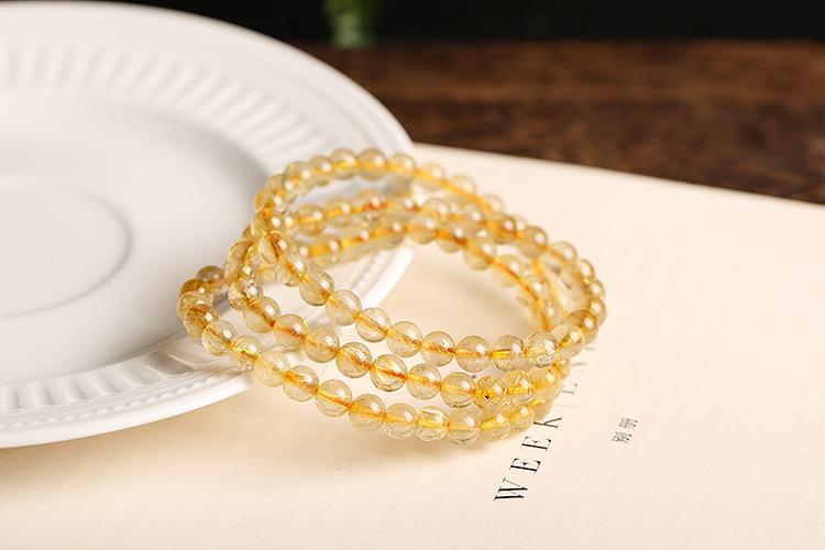 Natural Golden Rutilated Quartz Bracelet Wrapped 3 Times 6mm Golden Rutilated Quartz Multi-Wrap Bracelet Titanium Quartz Bead Bracelet Crystal Round and Full