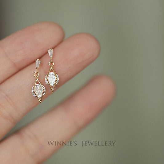 S925 Sterling Silver 14K Gold Plated Earrings Sunlight Radiant Prismatic Simple Elegant Versatile Super Sparkling Zircon Earrings