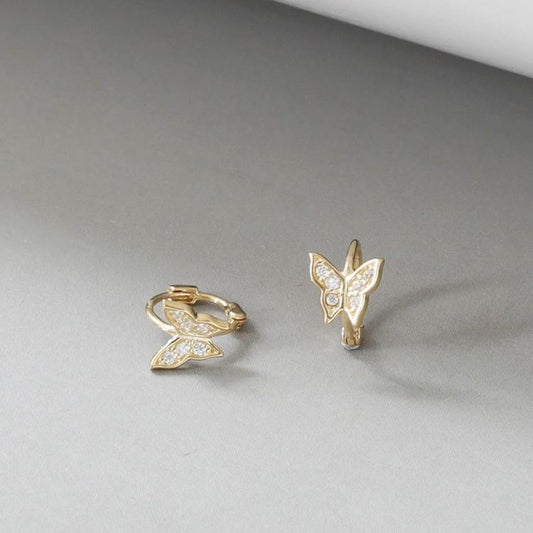 S925 Sterling Silver 18K Gold Plated Ear Cuff Mini Micro Inlaid 3D Butterfly Earrings Helix Ear Cuff Hoop Ear Jewelry