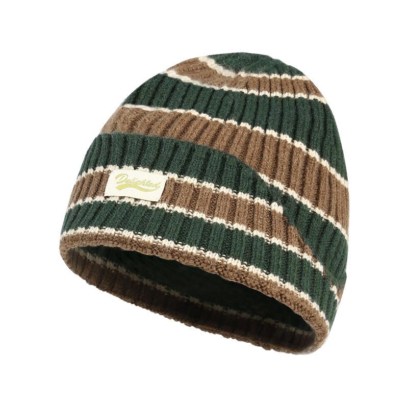 Autumn Winter Color-Block Knitted Hat for Women Outdoor Warm Versatile Wool Hat Trendy Cool Beanie Large Head Circumference Hat