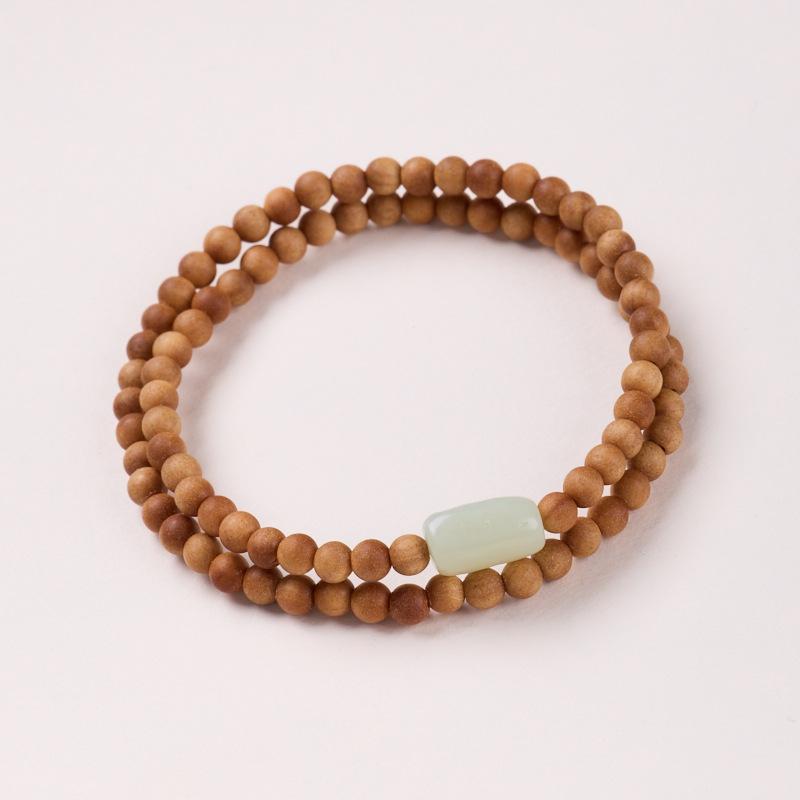 Temple Style Natural Milk Fragrance Barbie Sandalwood Bracelet Hetian Jade New Chinese Style High-end Sandalwood Bracelet