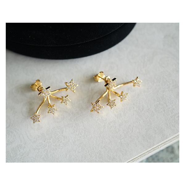 S925 Silver Plated 14K Gold Texture Shiny Star Exquisite Earrings Vintage Multi-Wear Ear Jewelry Studs for Women