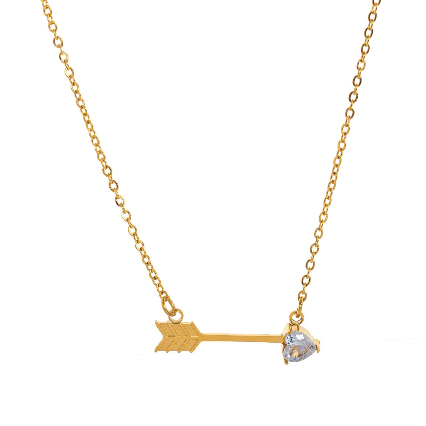 Titanium Steel High Color Retention Twelve Birthstone Necklace Ins12 Birthstone One Arrow Through Heart Pendant Necklace 18K Gold