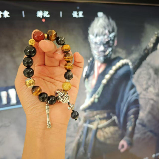 Black Myth Sun Wukong Natural Tiger Eye Stone Bracelet Obsidian Cultural Play Bracelet Personalized Gift for Men