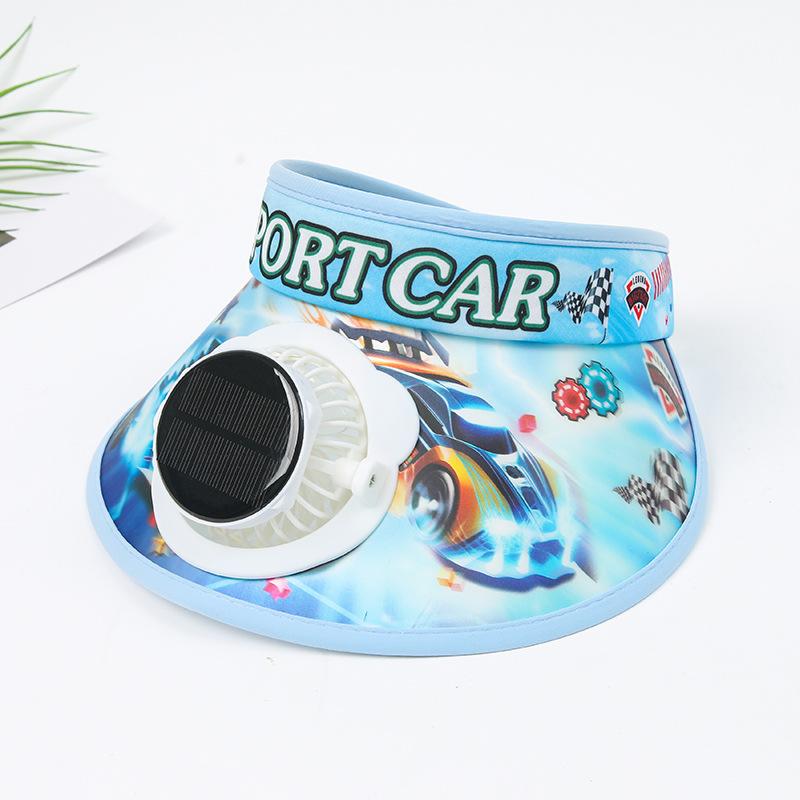 Children's Solar Charging Fan Hat Cartoon Boys and Girls Big Kids Outdoor Summer Sunshade Sun Protection Visor Hat