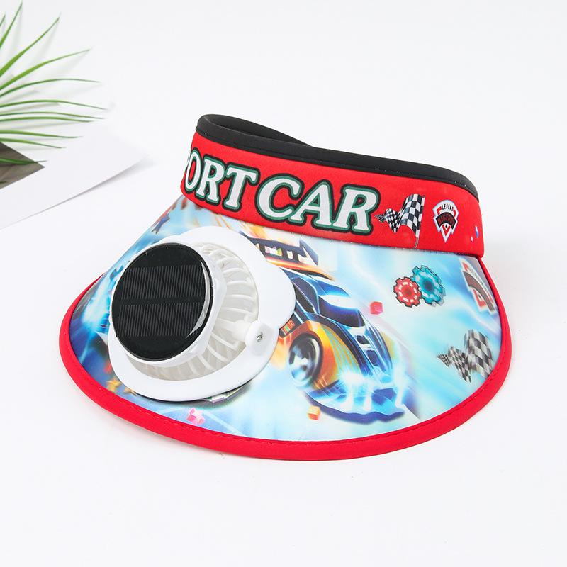 Children's Solar Charging Fan Hat Cartoon Boys and Girls Big Kids Outdoor Summer Sunshade Sun Protection Visor Hat