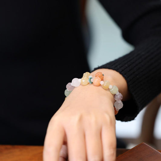 Natural Golden Silk Jade Pumpkin Bead Bracelet for Women, Small Gift for Best Friends, Colorful Multi-Treasure Small Pumpkin Pendant Jade Jewelry