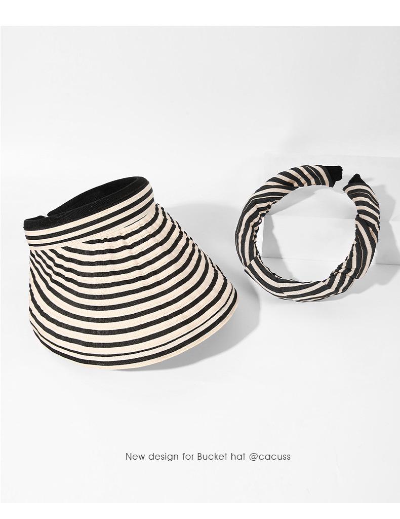 Striped Visor Hat for Women Summer Korean Style Wide Brim Sun Hat Striped Beach Hat Foldable Headband