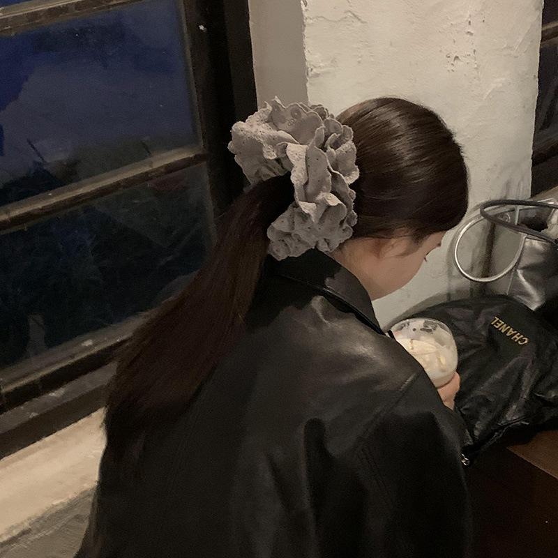 Gray Flower~ Extra Large Lace Scrunchie High-End Feel Large Scrunchie Women's Hair Tie Hair Accessory Korean Hair Ornament