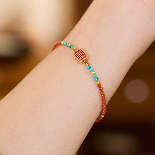 New Chinese Style 2025 Year of the Snake Xiaomi Bead Bracelet for Women, Auspicious South Red Agate Five-Strand Bracelet for Snake Zodiac Year