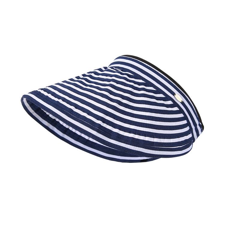 Striped Visor Hat for Women Summer Korean Style Wide Brim Sun Hat Striped Beach Hat Foldable Headband