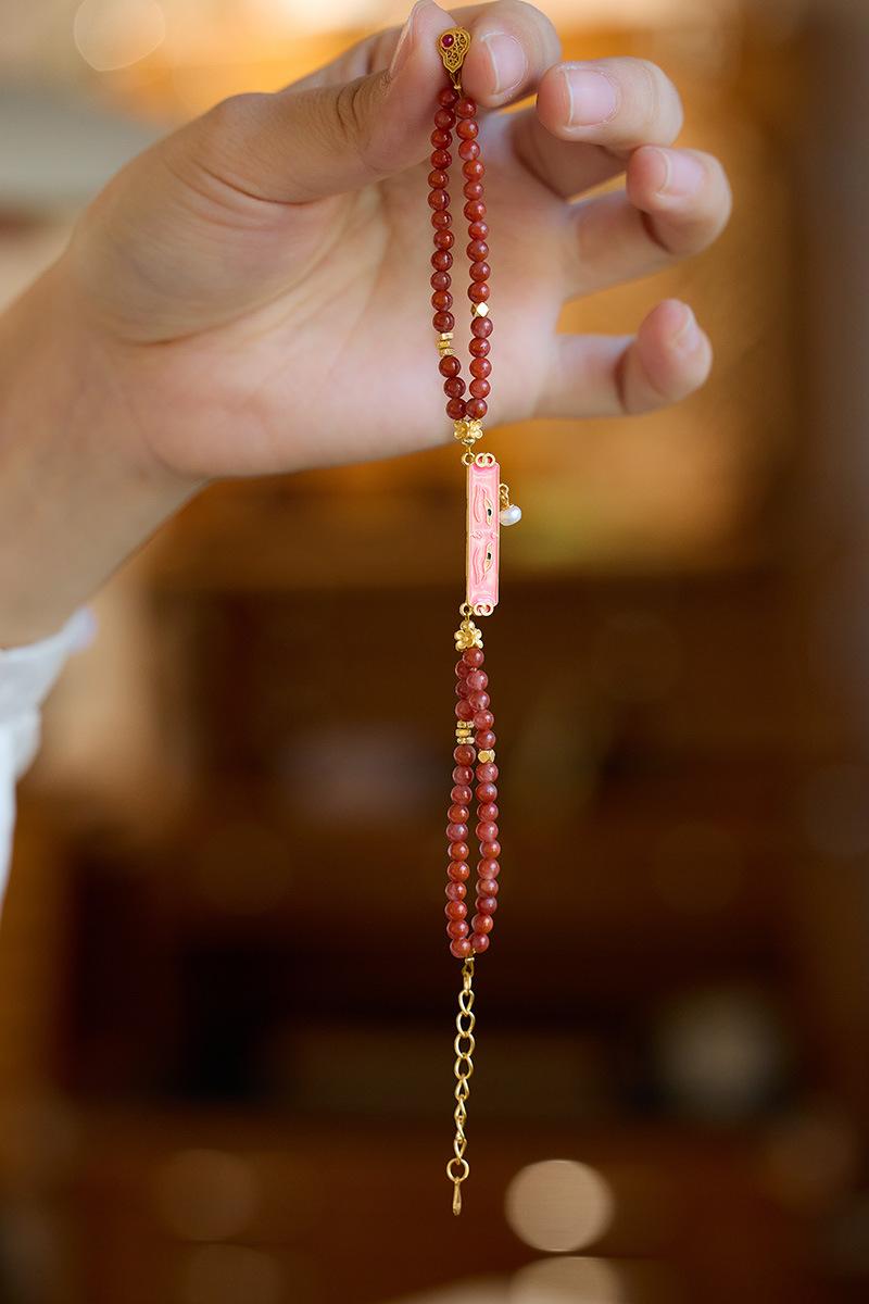 New Chinese Style Natural Sichuan Material 4MM Liangshan South Red Agate Bracelet for Women with Small Beads Cherry Persimmon Red South Red Agate Collection