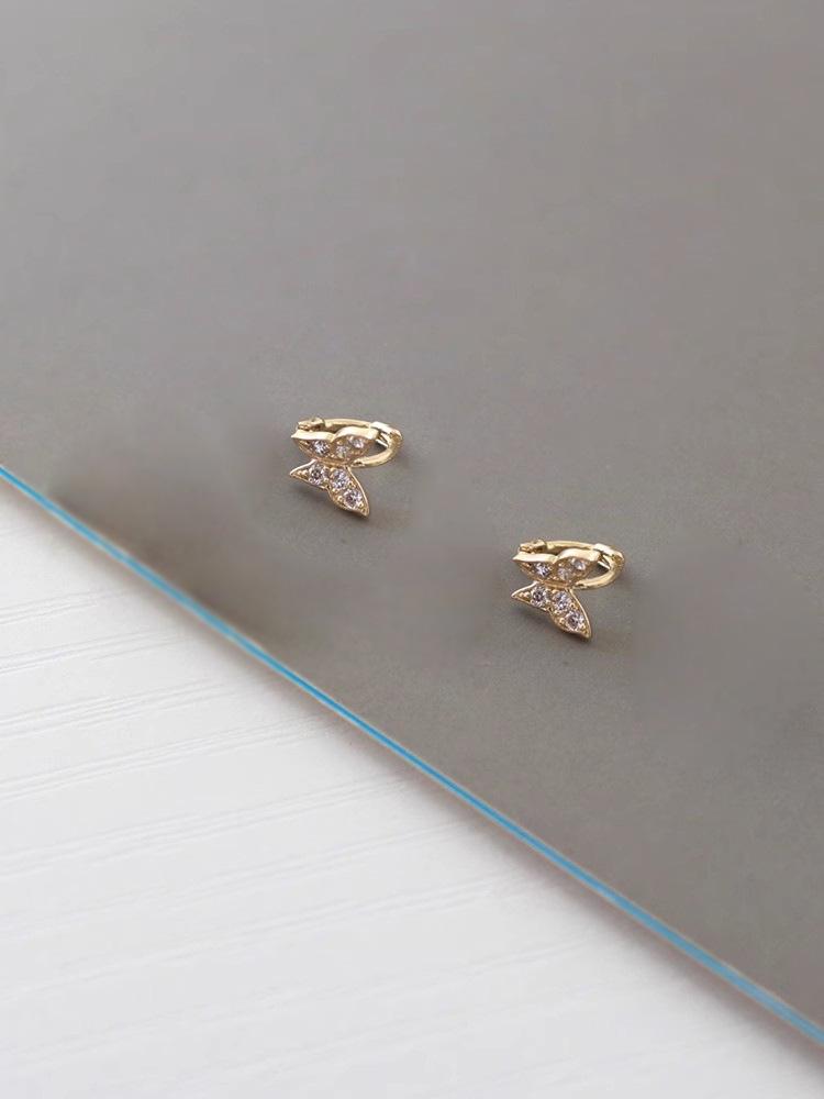 S925 Sterling Silver 18K Gold Plated Ear Cuff Mini Micro Inlaid 3D Butterfly Earrings Helix Ear Cuff Hoop Ear Jewelry