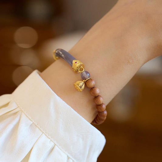 New Chinese Style Milky Fragrance Barbie Sandalwood Bracelet Semi Raw Smoke Purple S925 Silver Chalcedony Agate Double Combination High-end Bracelet