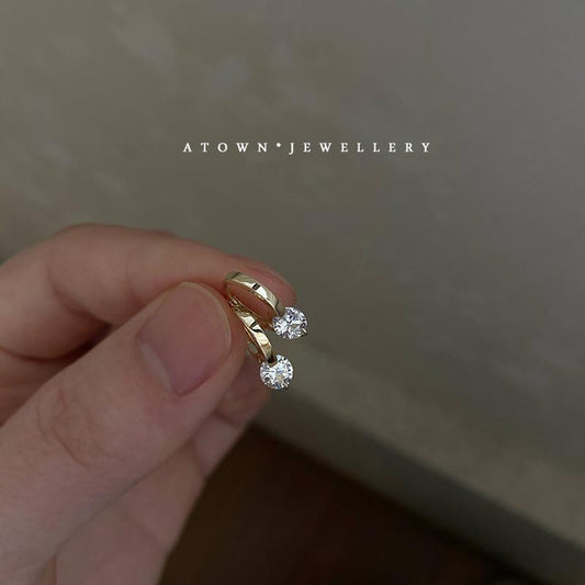 Shining S925 Sterling Silver K Gold Plated Ear Cuff Bare Single Zircon Diamond Versatile Daily Elegant Temperament Smooth K Gold Ear Hoop Ear Cuff