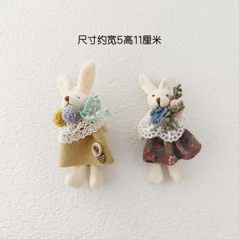 Sweet and Fresh Forest Style Girl Fabric Cartoon Cute Floral Dress with Little Bunny Brooch Accessory