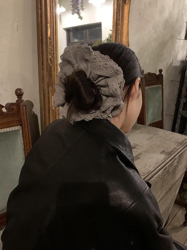 Gray Flower~ Extra Large Lace Scrunchie High-End Feel Large Scrunchie Women's Hair Tie Hair Accessory Korean Hair Ornament
