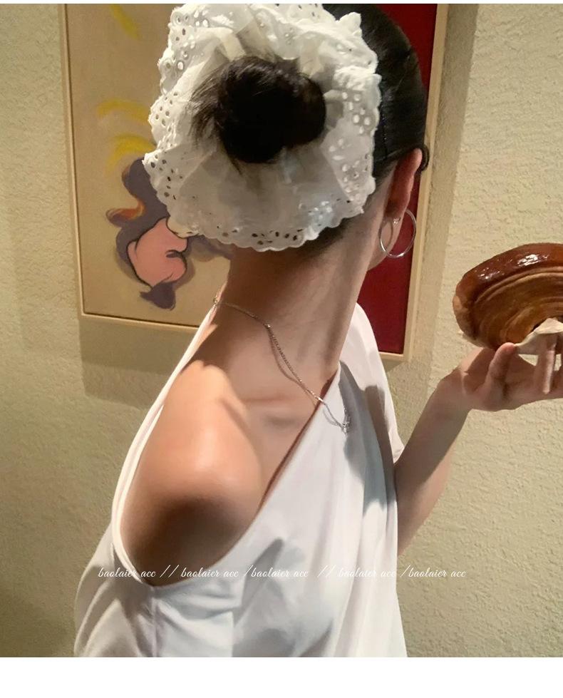Gray Flower~ Extra Large Lace Scrunchie High-End Feel Large Scrunchie Women's Hair Tie Hair Accessory Korean Hair Ornament