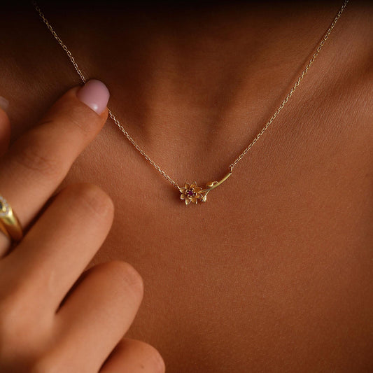 December Birthstone Pendant 3D Decorative Flower Pendant Necklace Gold-Plated Sweater Chain