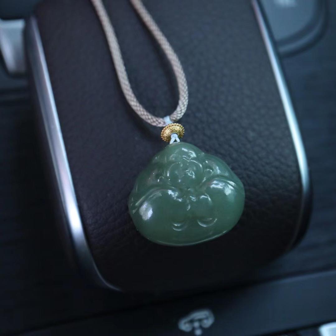 Natural Hetian Jade Hugging Buddha Pendant Necklace Couple Style Jade Pendant Exquisite Carving Braided Cord