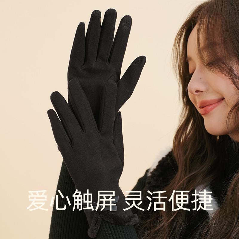 Autumn Winter Thermal Gloves for Women Outdoor Cold-Proof Fleece-Lined Warm Gloves Cute Bow Driving Gloves Touchscreen Compatible