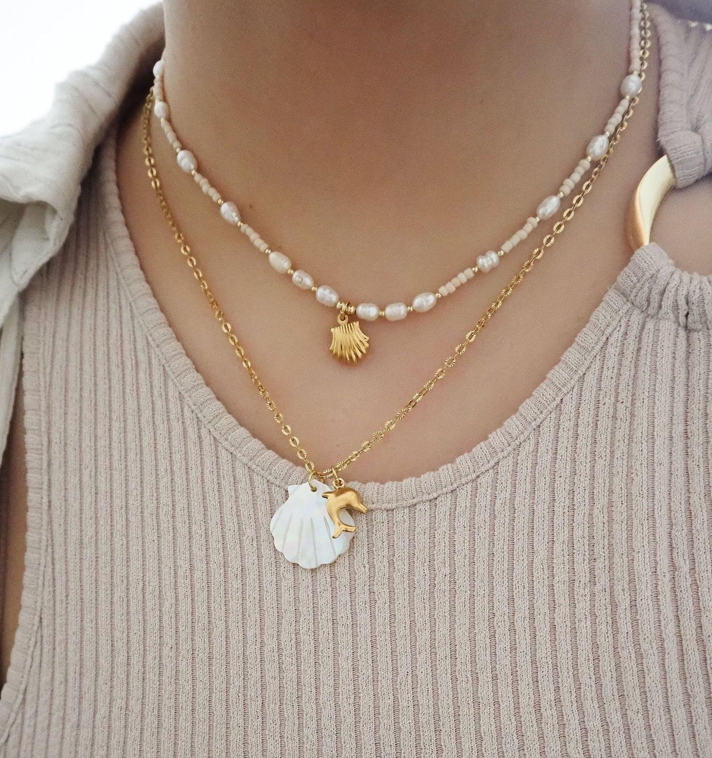 Titanium Steel High Color Retention European and American Beach Starfish Necklace Summer Style Conch Pendant Shell DIY Necklace 18K Gold Plated