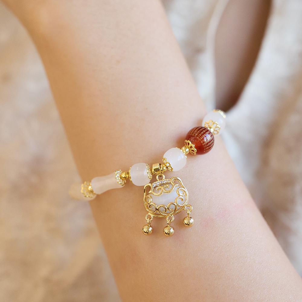 Wealth and Peace Lock Bracelet for Women Cat's Eye Ruyi Lock Red Agate Heart Sutra Glass Bracelet Best Friend Gift
