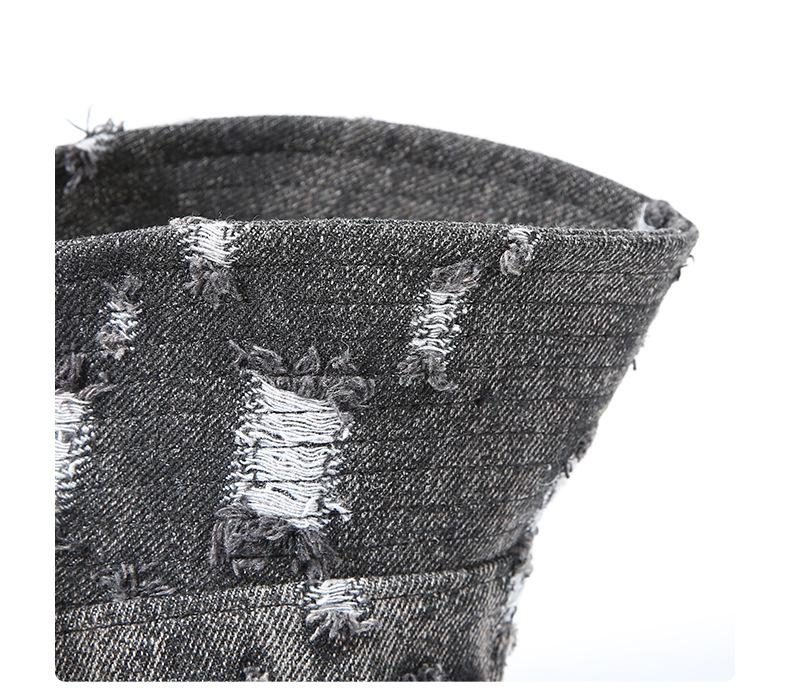 Spring Summer Denim Fisherman Hat for Women, Unique Trendy Distressed Sun Hat for Men, Korean Fashion Face-Slimming Bucket Hat