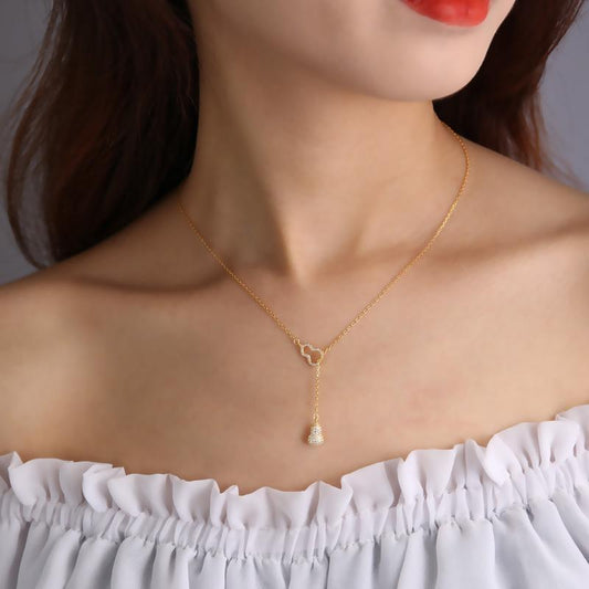 Niche Tassel Inlaid Diamond Gourd National Style S925 Sterling Silver Necklace for Women High-end Non-fading Hollow Small Gourd Jewelry