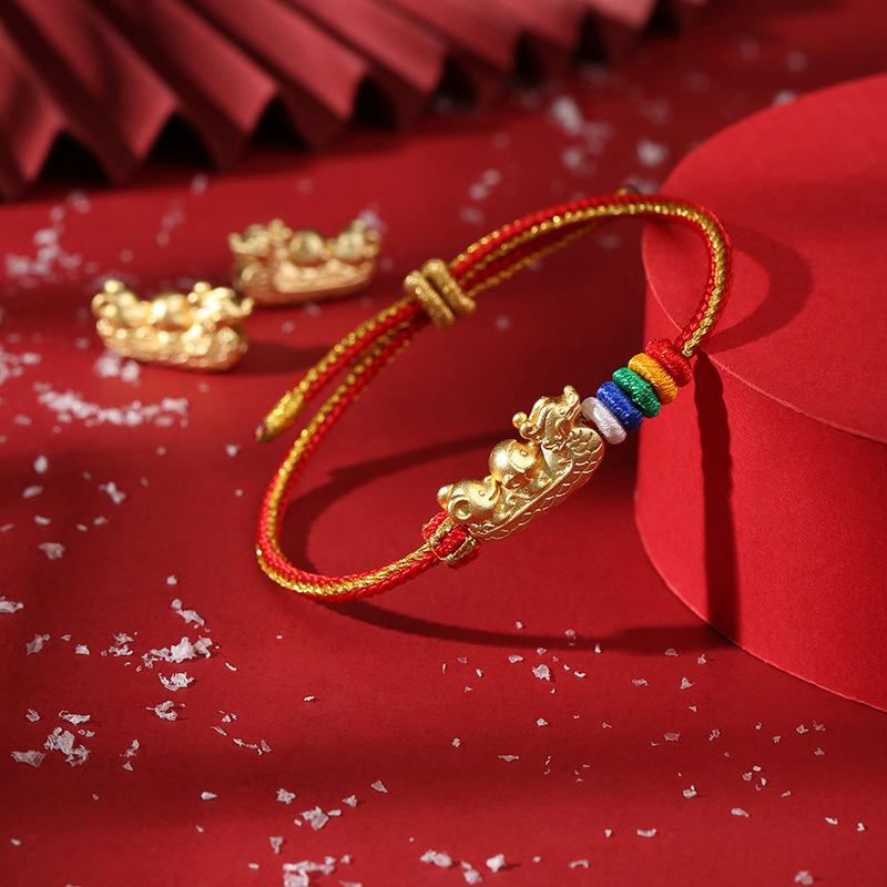 Dragon Knot Three-in-One Zodiac Bracelet Dragon Rat Monkey Birth Year Wear 2024 New S999 Silver Lucky Peace Auspicious Bracelet