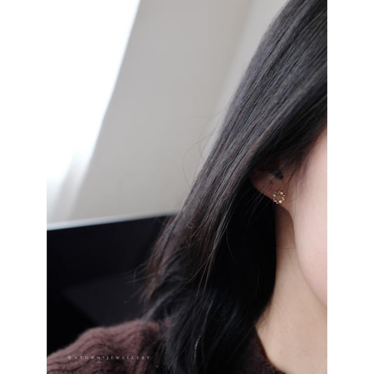 S925 Sterling Silver Gold-Plated Earrings for Women Zircon Branch Leaf Small Flower Ring Elegant Petite Floral Korean and Japanese Style Earrings