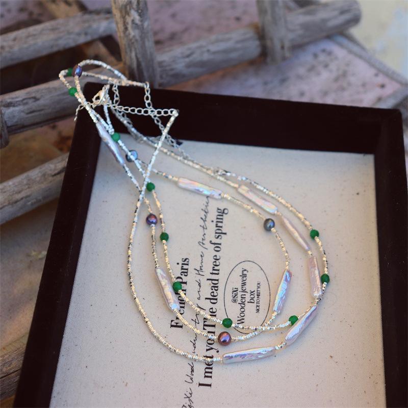 Elegant Design Light Luxury Minimalist Style Broken Silver Irregular Freshwater Pearl Small Silver Bar Handmade Beaded Necklace