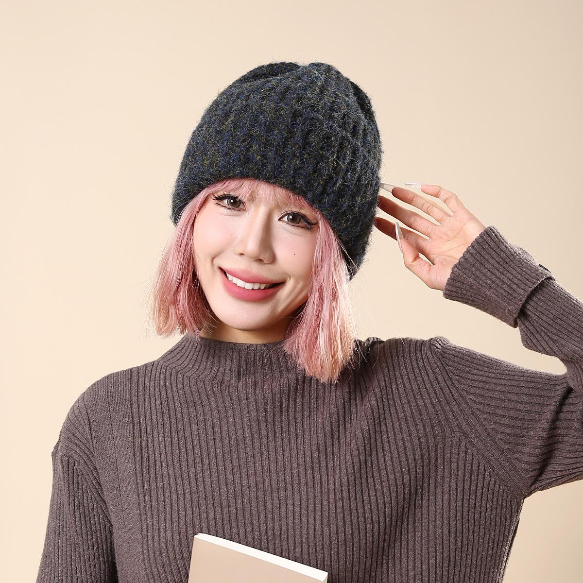 Autumn Winter Knitted Hat for Women Korean Fashion Slouchy Beanie Large Head Circumference Warm Knitted Hat Trendy Cold Hat