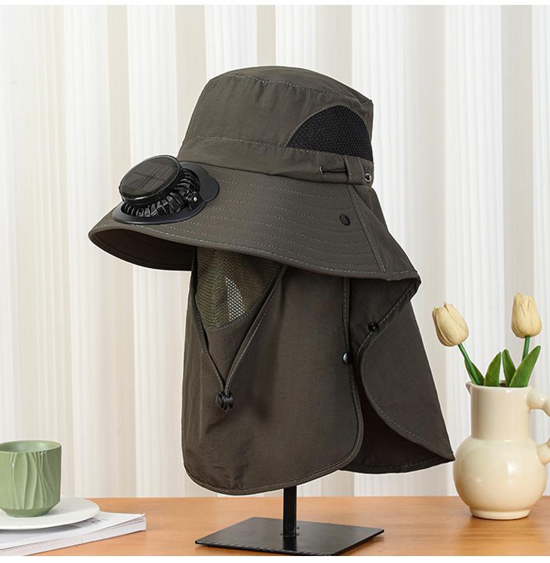 Summer Wide Brim Solar Rechargeable Fan Hat for Adults Outdoor Men and Women Garden Fishing Sunshade Face Protection