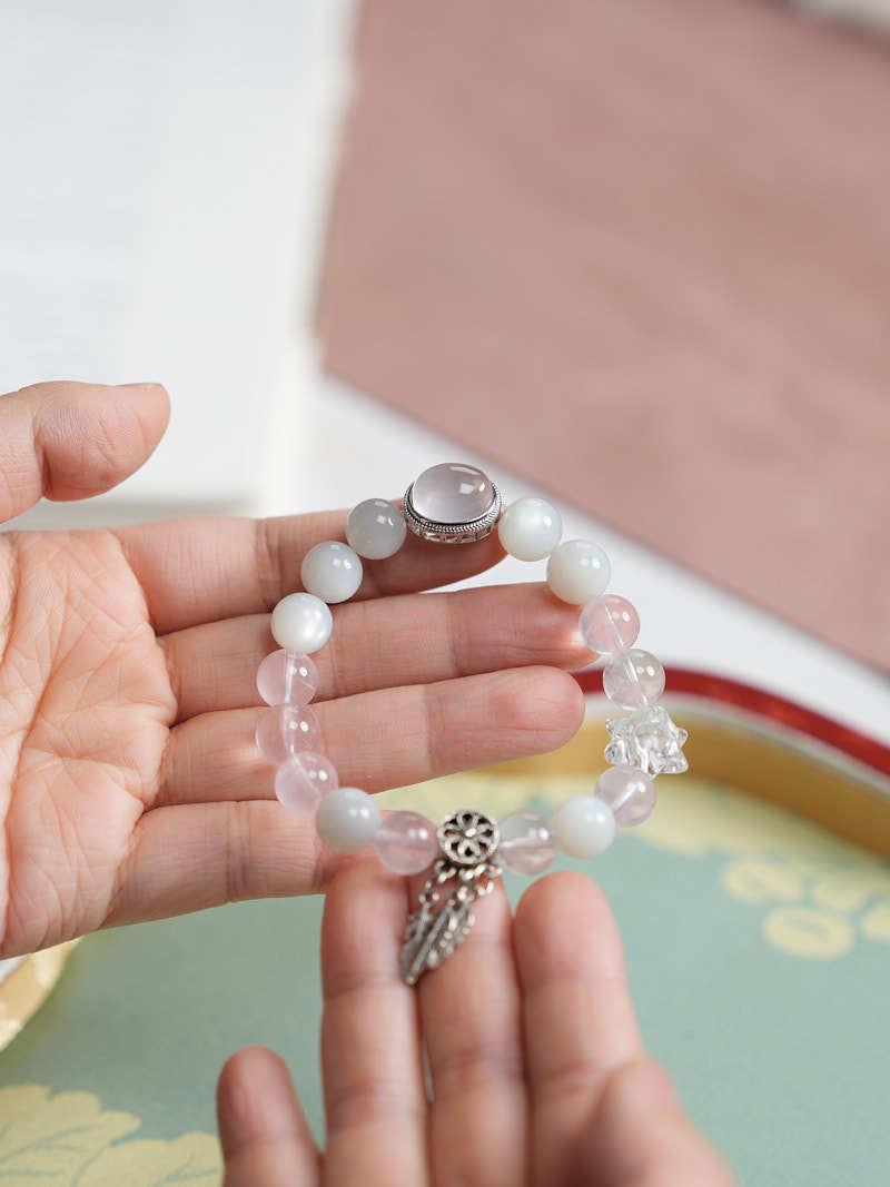 Original Design Natural 10MM Rose Quartz Bracelet for Women S925 Silver Wealth Tree Leaf High-End Crystal Bracelet