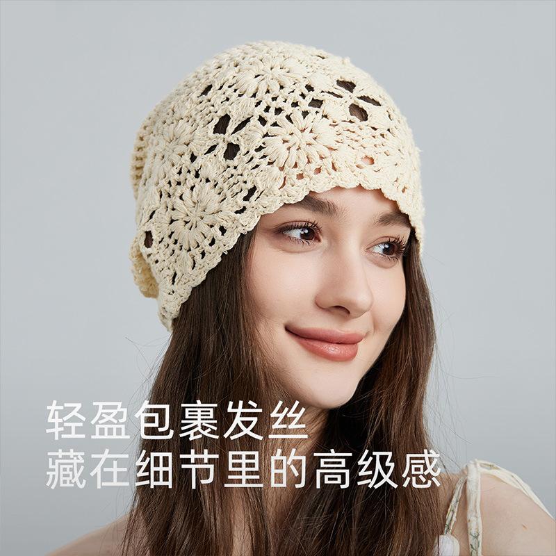 New Lace Beanie Hand-Knitted Slouchy Hat for Women Summer Thin Hollow Crochet Knitted Cool Hat Trendy