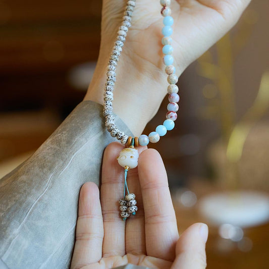 New Chinese Style Natural Shoushan Stone Bracelet Star Moon Bodhi Charcoal Burnt Little Cat Double Circle Cultural Play Bracelet Buddhist Beads Prayer Beads