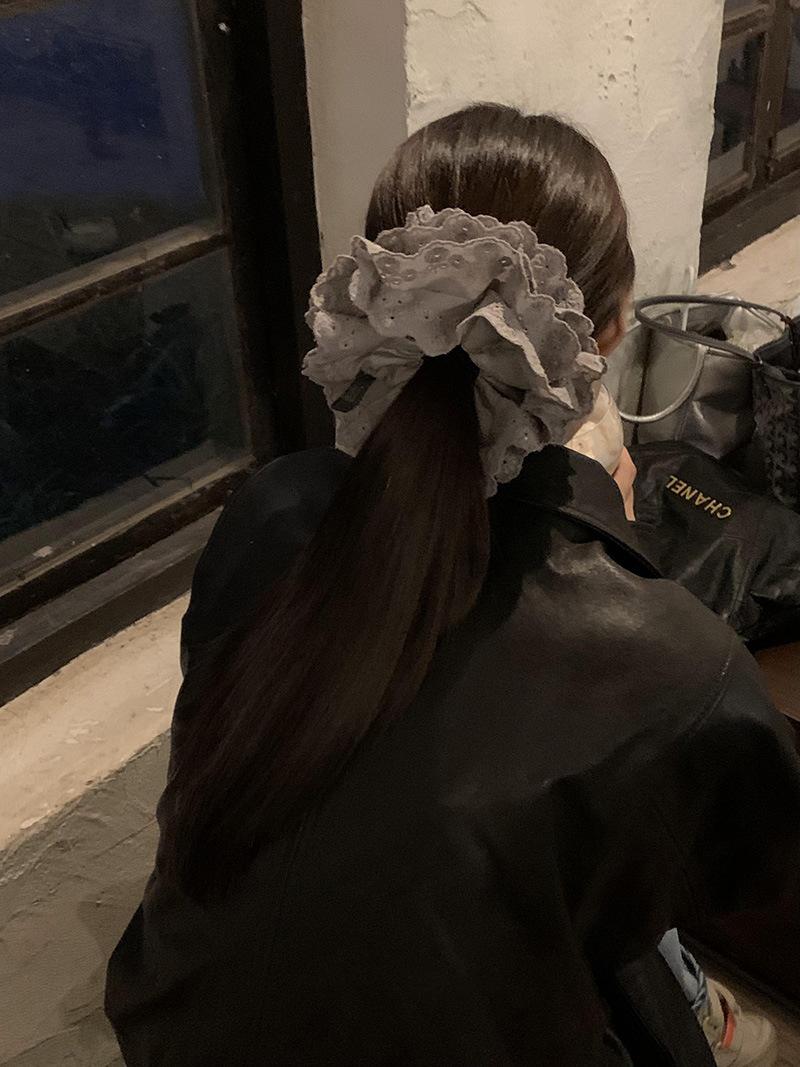 Gray Flower~ Extra Large Lace Scrunchie High-End Feel Large Scrunchie Women's Hair Tie Hair Accessory Korean Hair Ornament