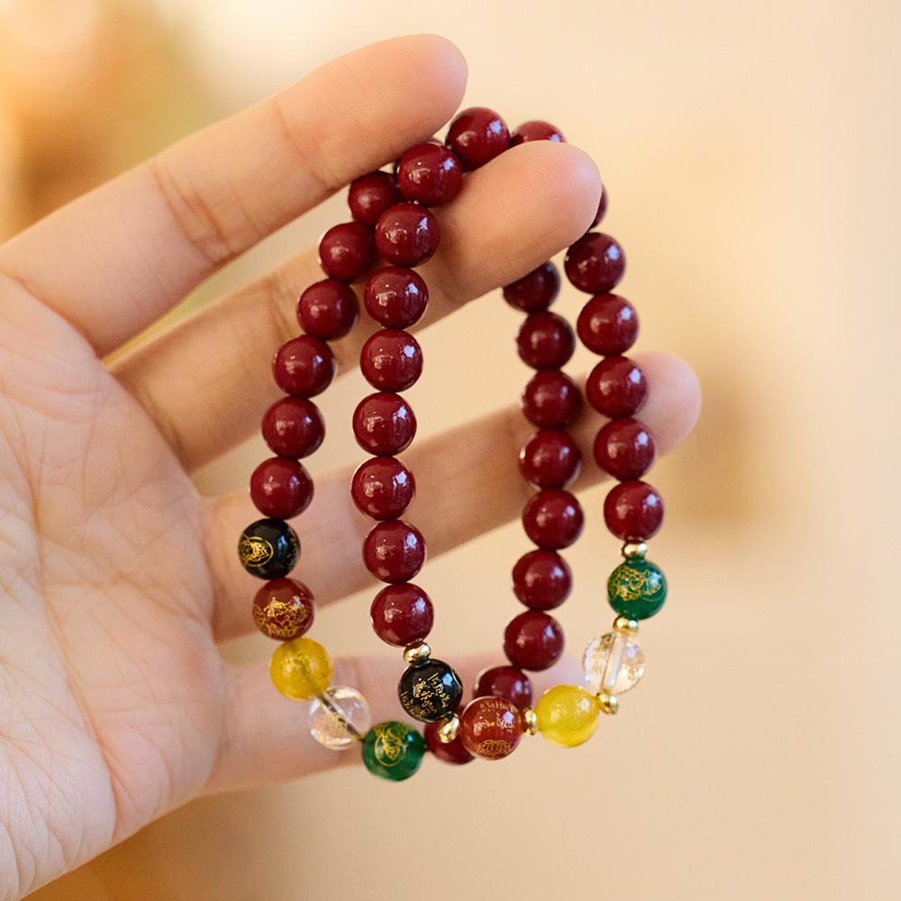 Temple Style Original Natural Cinnabar Bracelet Five-Way Wealth God Purple Gold Sand Zodiac Year Good Luck Bracelet Best Friend Gift