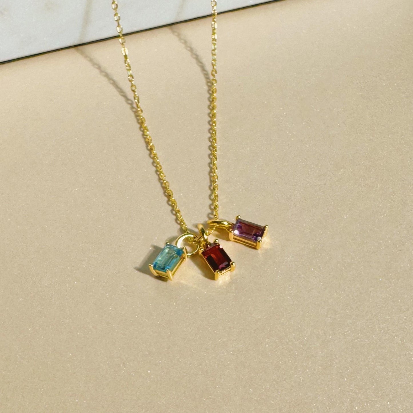 Titanium Steel Necklace Rectangular December Birthstone Pendant Colorful Zircon Clavicle Chain for Women Color Retention 18K Gold Plated Color Retention