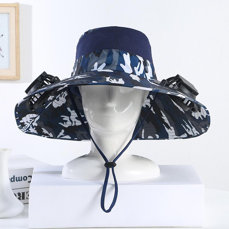 Men's Summer Wide Brim Dual Fan USB Rechargeable Fan Hat Adult Outdoor Sunshade Sun Protection Fishing Work Hat