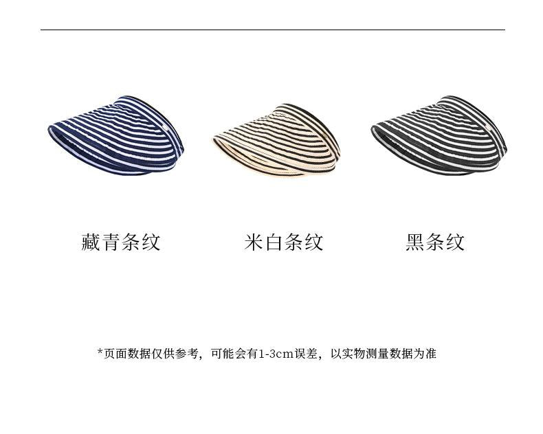 Striped Visor Hat for Women Summer Korean Style Wide Brim Sun Hat Striped Beach Hat Foldable Headband