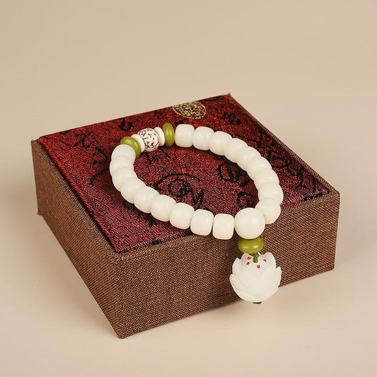 Hainan White Jade Bodhi Single Circle 8*10mm Bracelet Couple Style Buddhist Bead Bracelet Jewelry