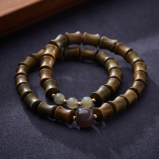 Natural Green Sandalwood Bamboo Knot Bracelet, Smoky Purple Hetian Jade Nine Purple Fire Luck Bracelet, High-end Jade Bracelet