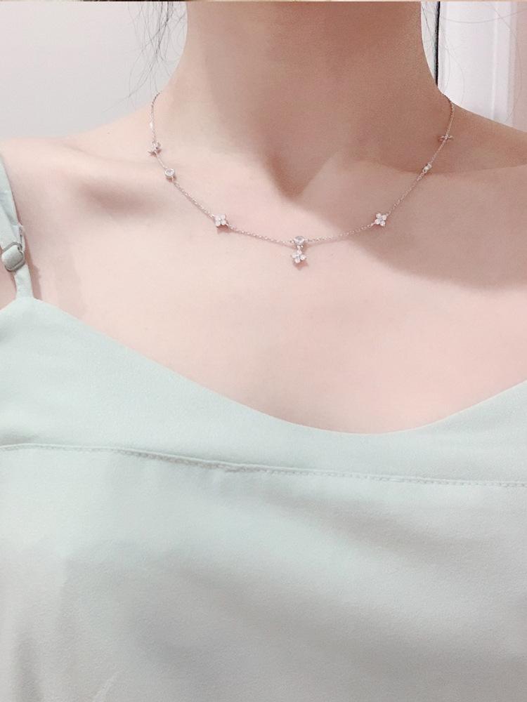 S925 Silver Plated 18K Gold Four-Leaf Clover Lucky Vintage Simple Elegant Collarbone Necklace