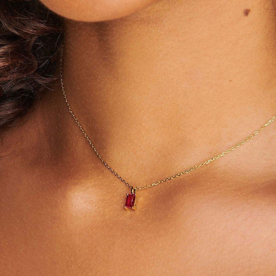 Titanium Steel Necklace Rectangular December Birthstone Pendant Colorful Zircon Clavicle Chain for Women Titanium Steel Plated with 18K Gold Color Retention
