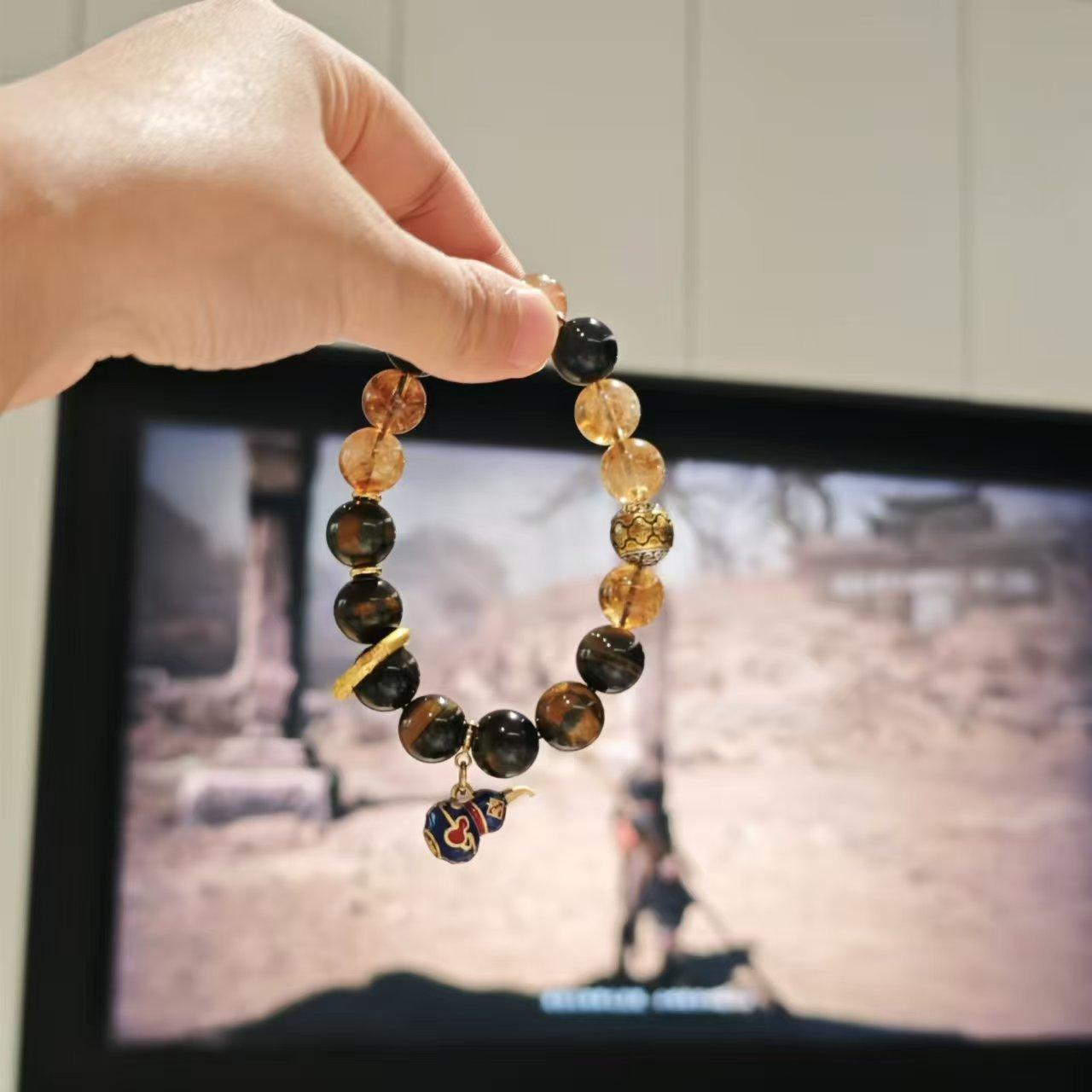Black Myth Sun Wukong Natural Tiger Eye Stone Bracelet Obsidian Cultural Play Bracelet Personalized Gift for Men