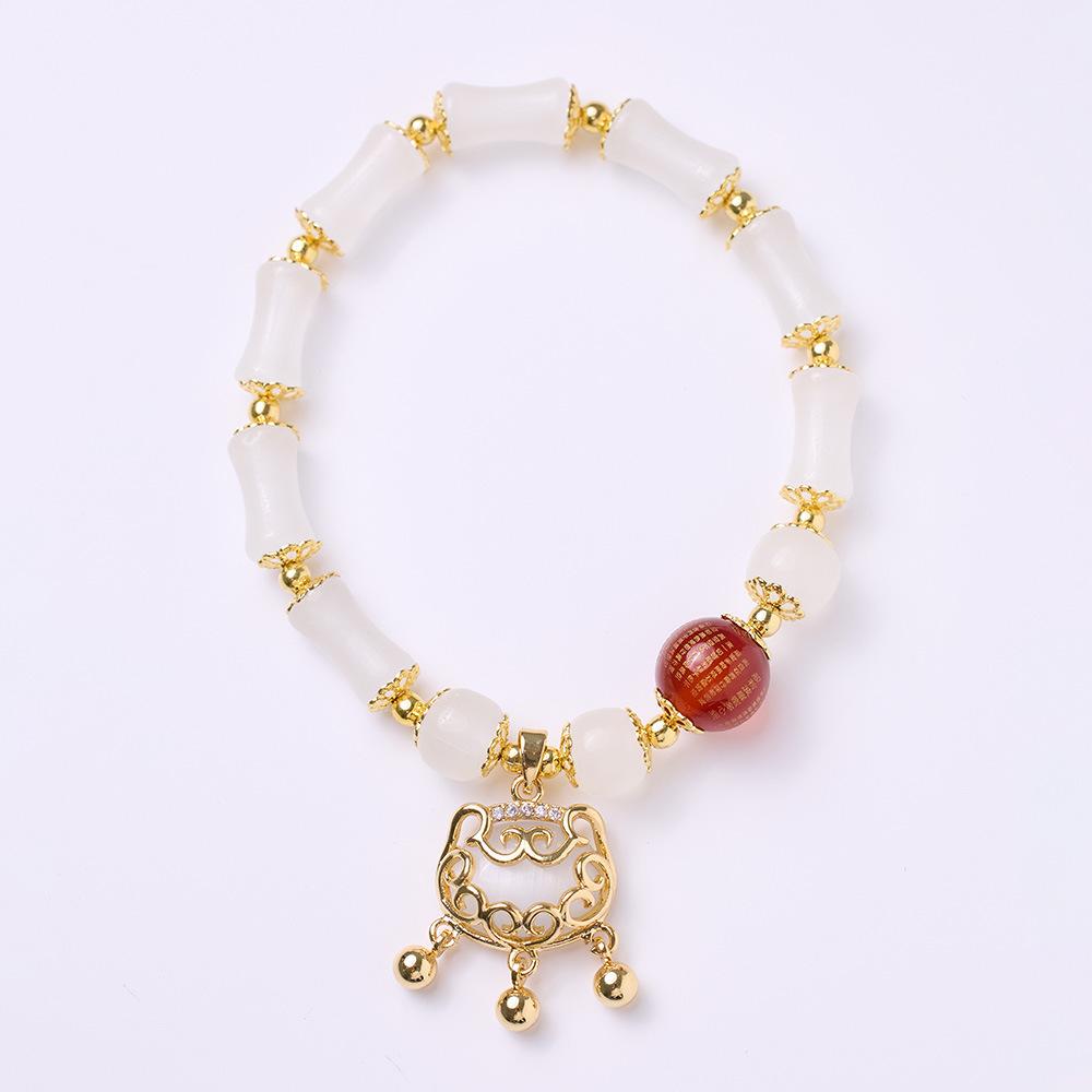Wealth and Peace Lock Bracelet for Women Cat's Eye Ruyi Lock Red Agate Heart Sutra Glass Bracelet Best Friend Gift