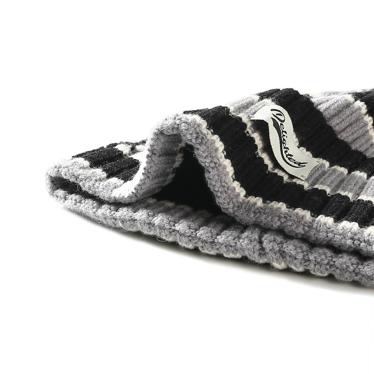 Autumn Winter Color-Block Knitted Hat for Women Outdoor Warm Versatile Wool Hat Trendy Cool Beanie Large Head Circumference Hat